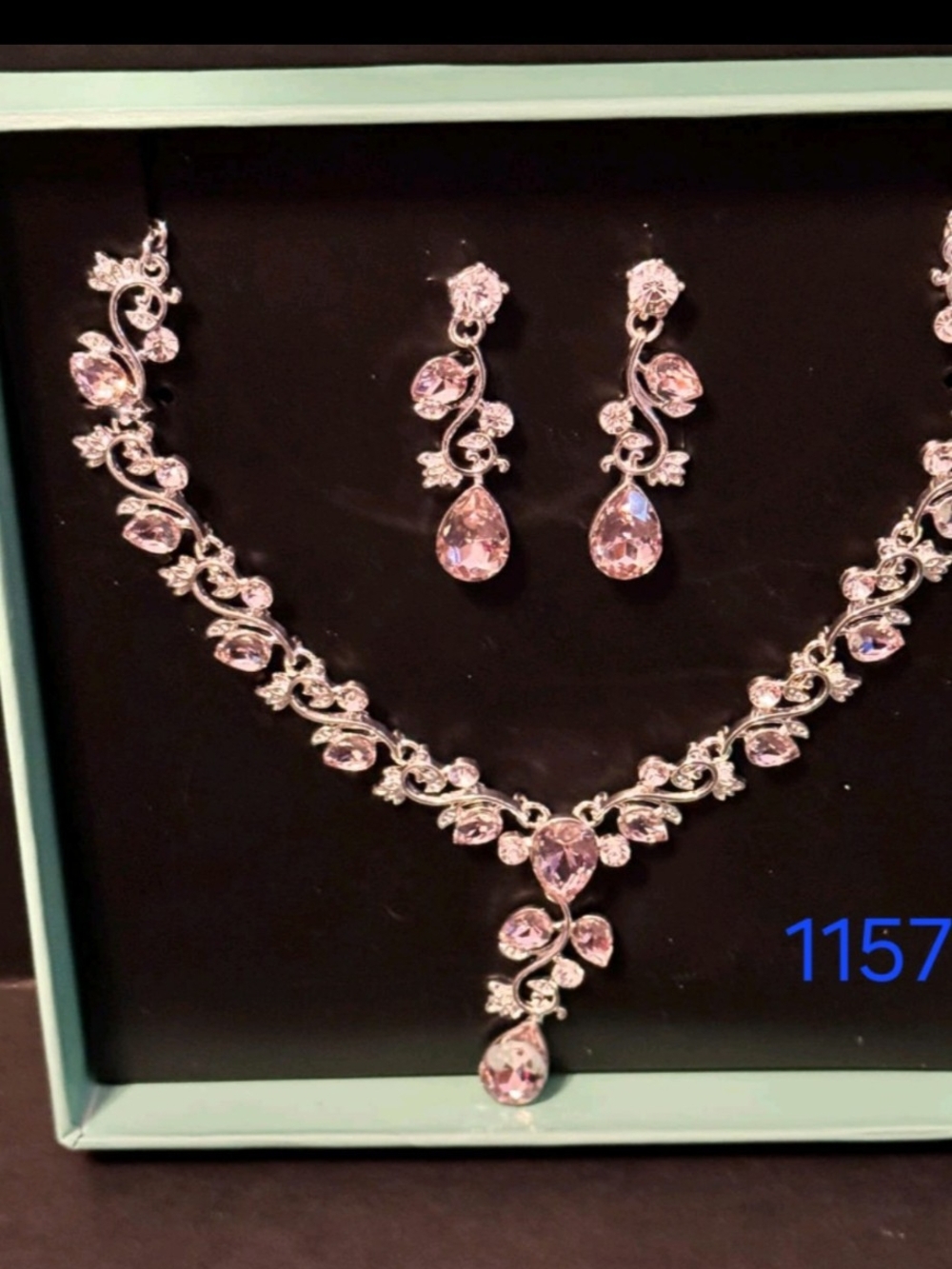 Pink Teardrop Crystal Necklace and Earring Set